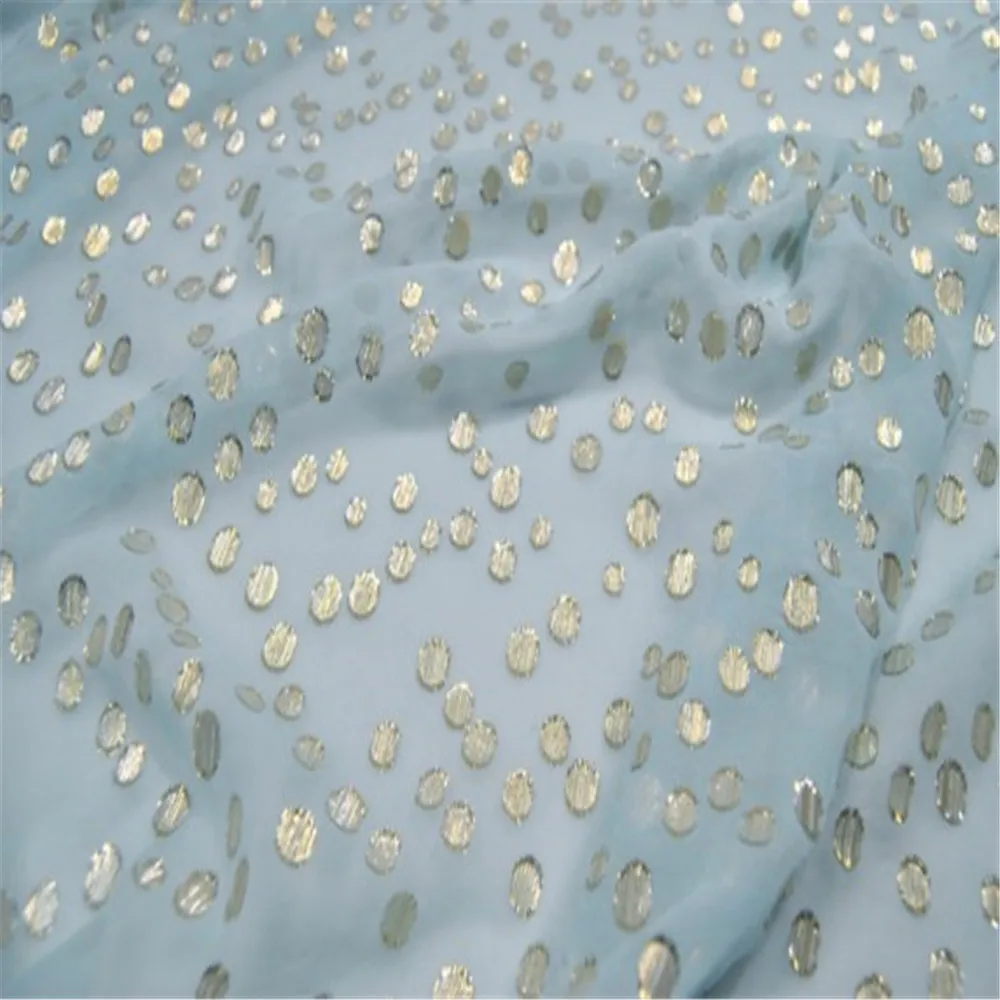 Classical Shiny Silk Chiffon with Dot Jacquard Fabric in Light Blue Color for Lady Charming Dress Clothing