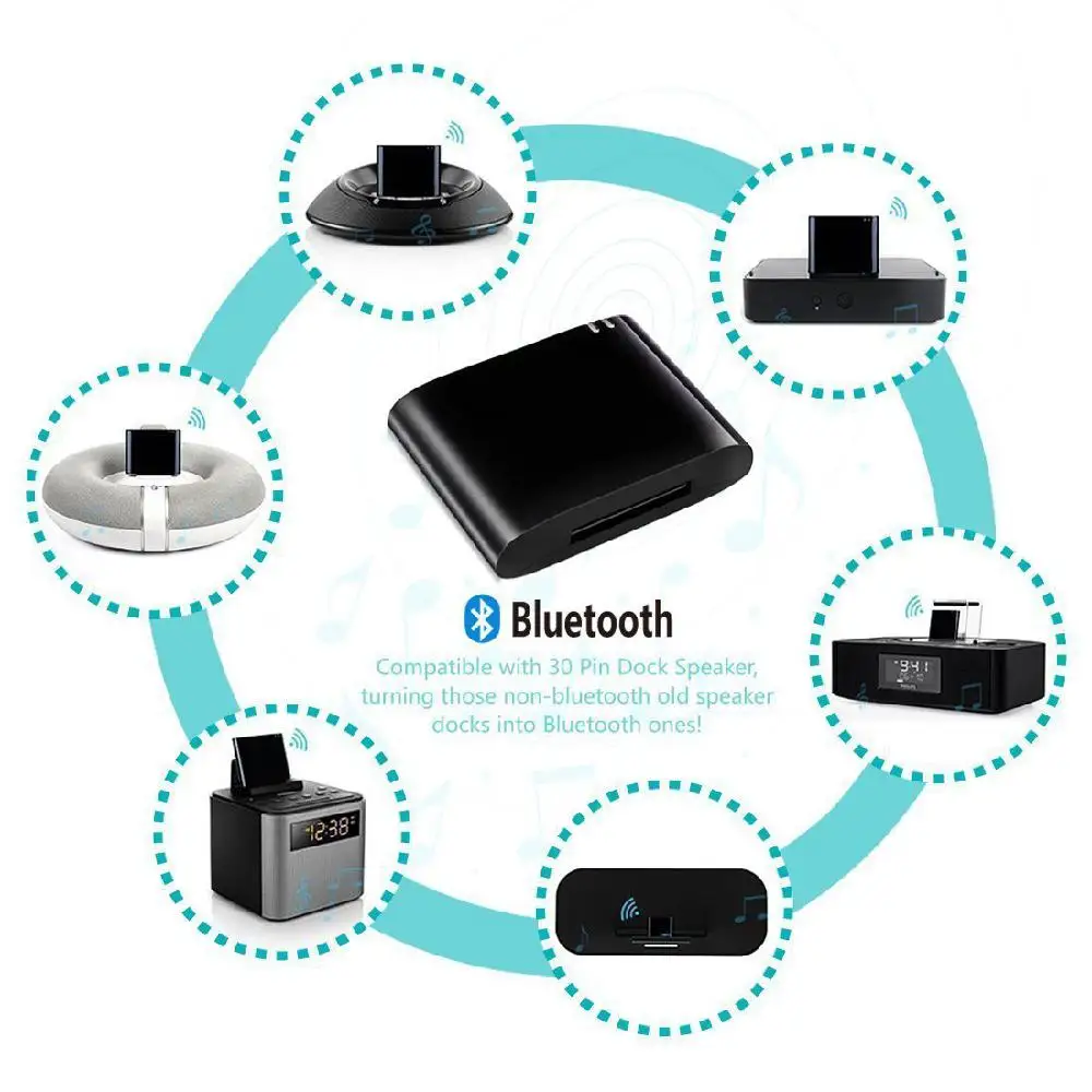 BEESCLOVER 30 Pin Bluetooth 4.1 Receiver Wireless Music Stereo Audio Adapter For IPod iPhone