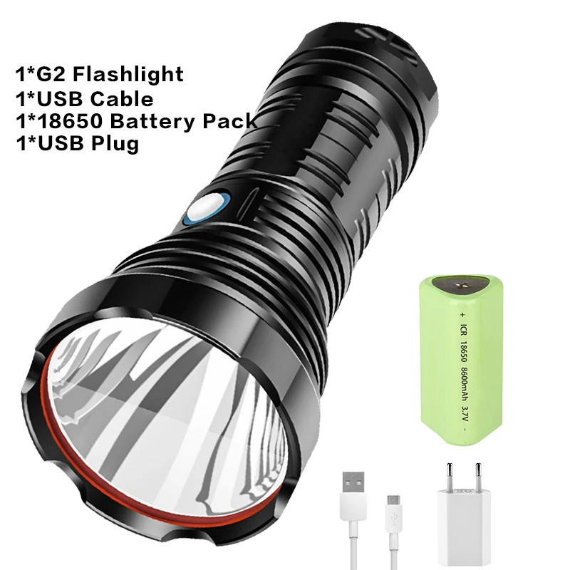 Самый яркий G2 СВЕТОДИОДНЫЙ светильник-вспышка XLamp Тактический светильник-вспышка s XHP70 USB Перезаряжаемый водонепроницаемый светильник с 18650 26650 для охоты - Испускаемый цвет: Package B