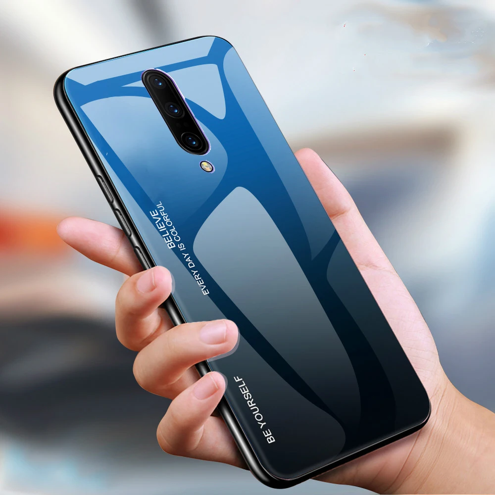 Gradient Glass Case For Oneplus 7T Pro 7 6T 6 Silicone Frame Hard Back Phone Cover One plus 1+7 1+6 T |