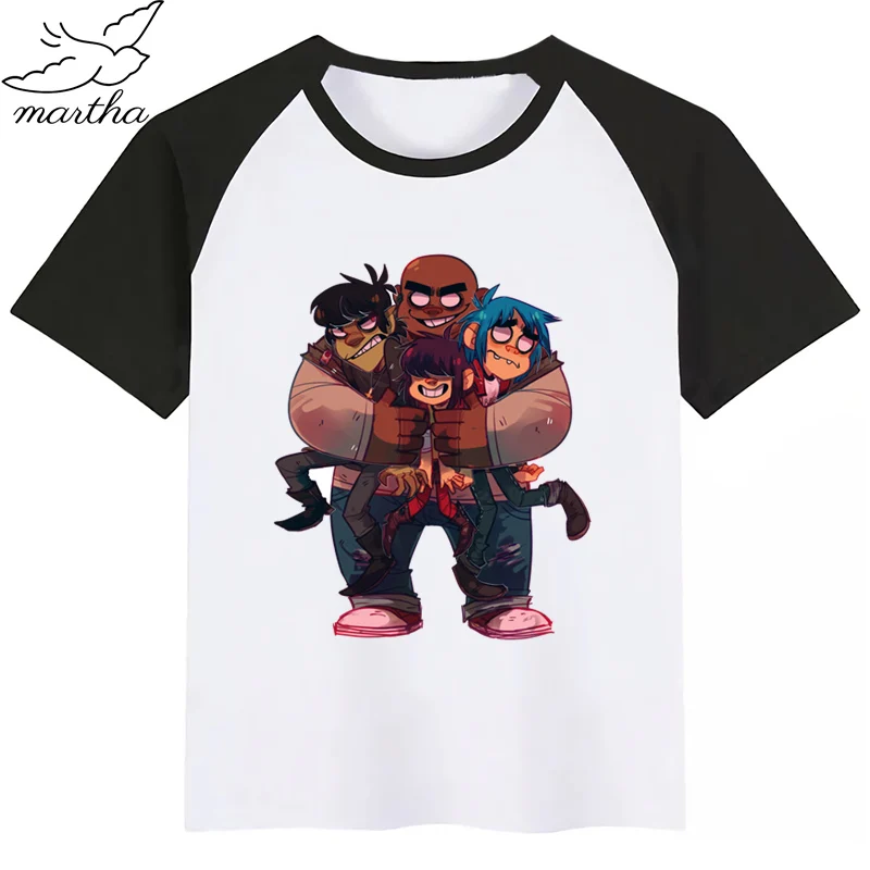 BlackF Gorillaz/милая детская футболка в стиле рок-группы; детская одежда с короткими рукавами; вечерние футболки с забавными рисунками для мальчиков и девочек - Цвет: BlackF