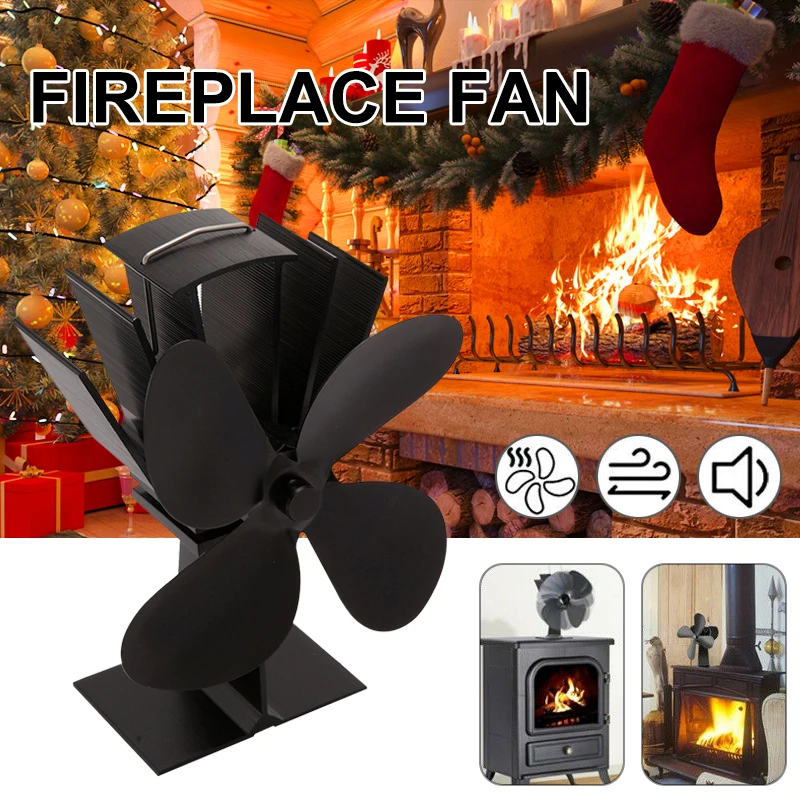 

4T Blades Fireplace Fan Heat Powered Stove Fan Komin Log Wood Burner Eco Friendly Quiet Fan Home Efficient Heat Distribution