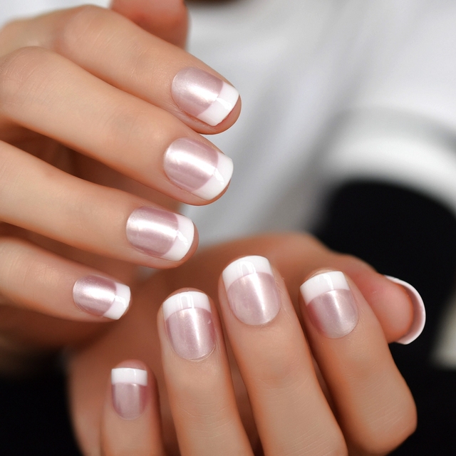 Stiletto Faux Ongle Rose Red Beige French Style Gradient Acrylic ABS Nail Art Tips Medium Manicture Tip with Glue Sticker