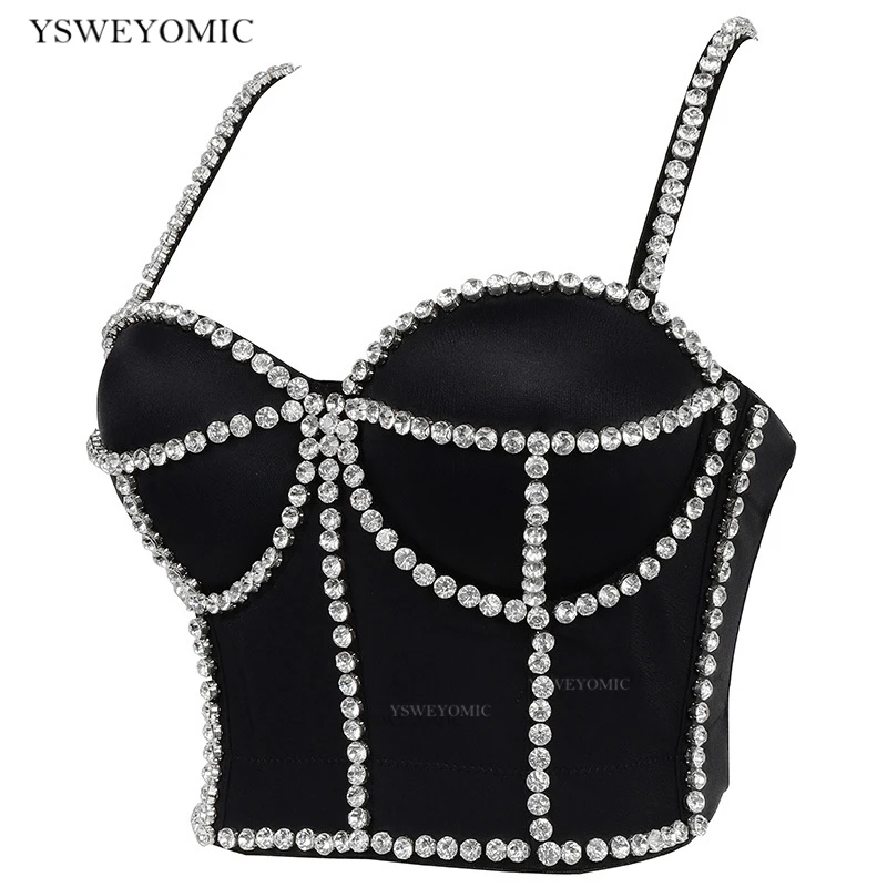 

New Summer Style Corset Brallet Diamond Fishbone Camisole Gathered Bustier Bra Party Night Club Cropped Tops Performance Cloth