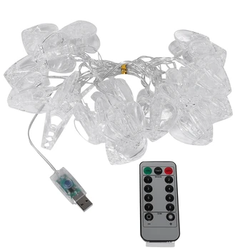 

NEW-eters 20LED Photo Clip USB Love Pattern String Lights Outdoor Battery Operated Garland Christmas Decoration Room Party