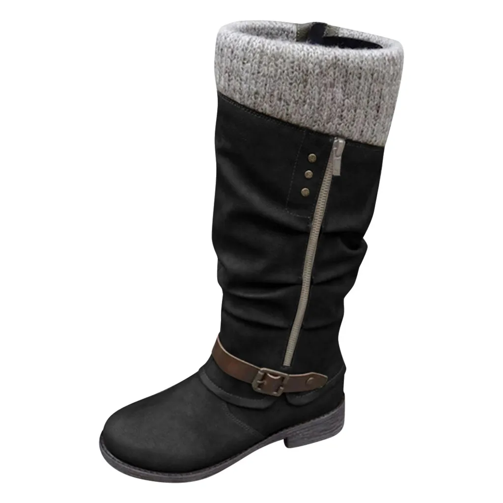 Черный JAYCOSIN Comfortable Shoes For Work Women Leisure Zipper Mixed Colors Women Shoes Casual Womens High Boots Shoes Winter - Цвет: Черный