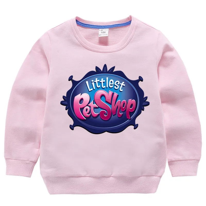 Детские хлопковые толстовки с капюшоном с принтом «Littlest Pet Shop»; хлопковый пуловер для девочек; топы для маленьких мальчиков; осенняя одежда - Цвет: T127E-pink