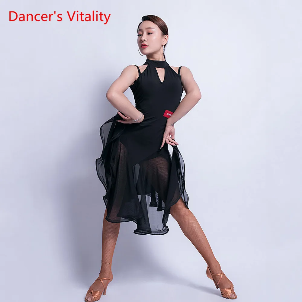 Юбка для латинских танцев, новое женское платье для взрослых, модное платье без рукавов, открытая спина, раздельная профессиональная одежда для соревнований