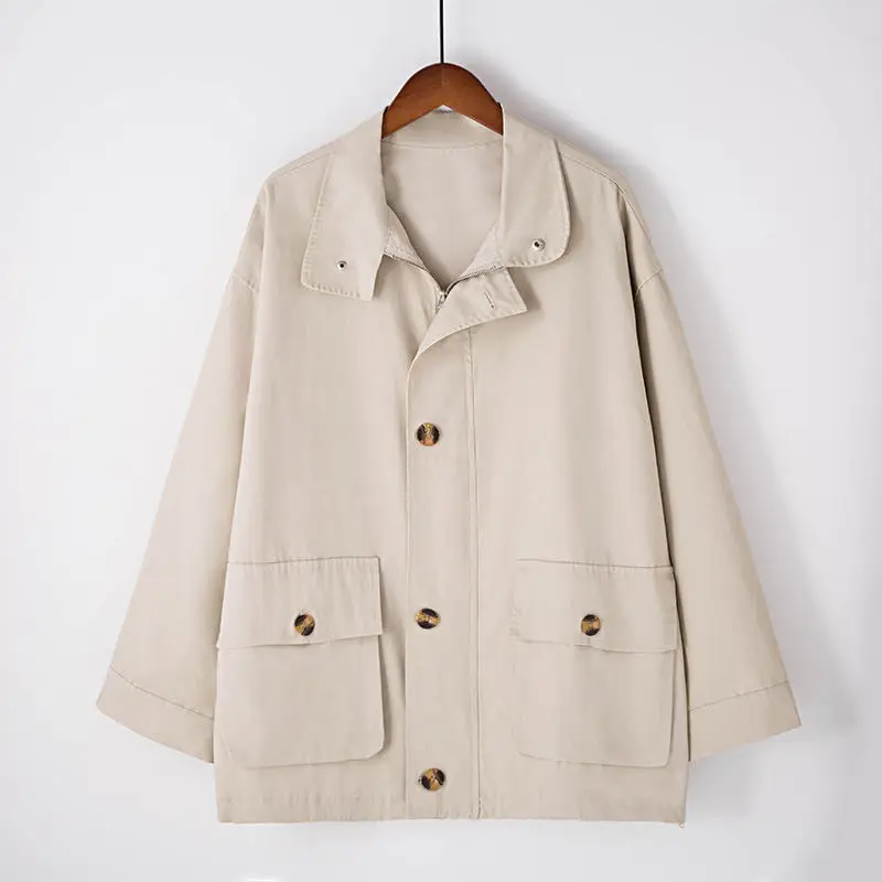 

Autumn New Style Long-Sleeved Lapel Pocket Decorative Jacket Fashion Simple Style Retro Loose And Comfortable Female Jacket Coat