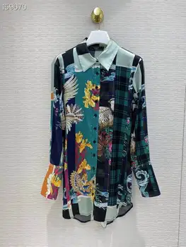 

2020 Luxury Women Fashion Runway Blouses Single Breasted Floral & Animal Print Office Lady High Quality Elegant Silk Long Shirts