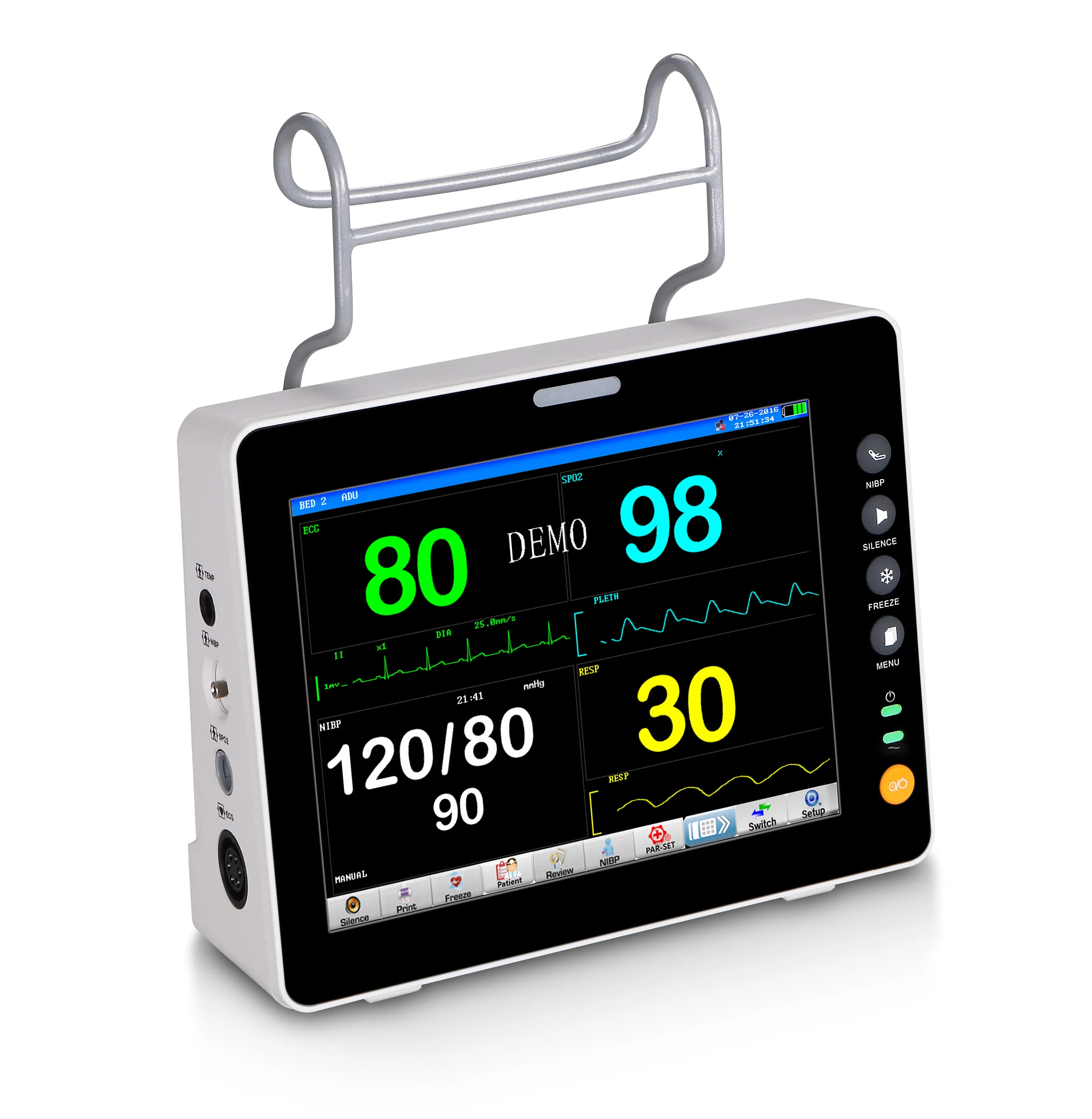 ETCO2 ICU Bedside Human Animal 8 Inche Six Parameter Patient Monitor