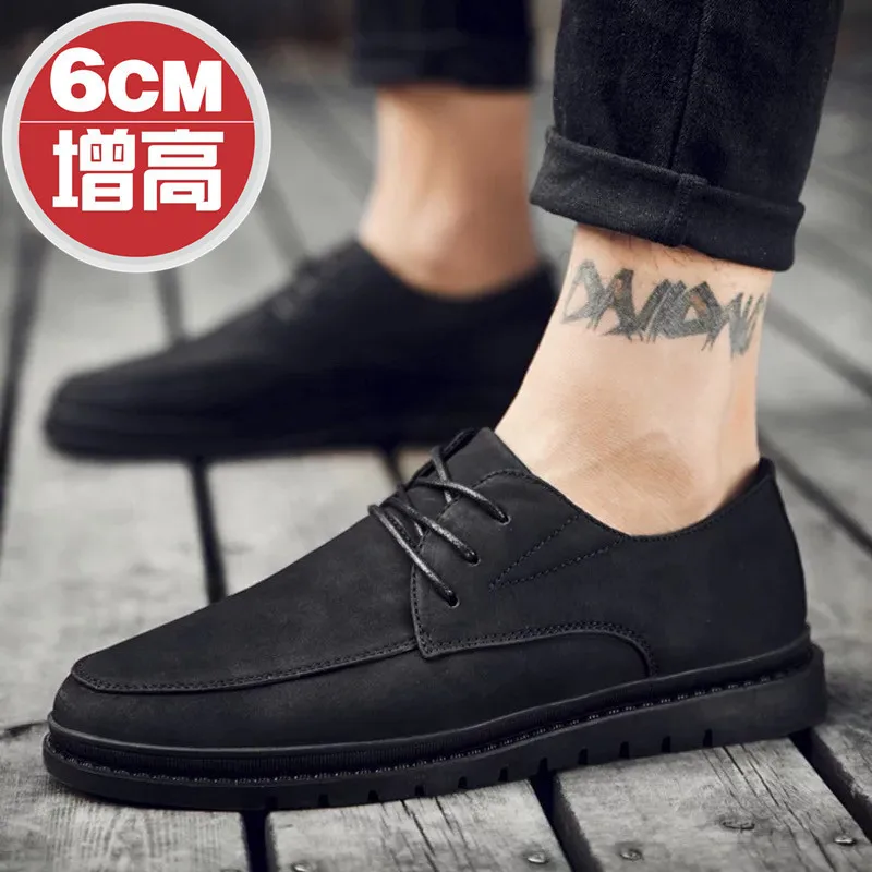 

MEN'S Casual Leather Shoes Men's Korean-style Trend Business in Elevator Shoes Social Black And White with Pattern England Dull