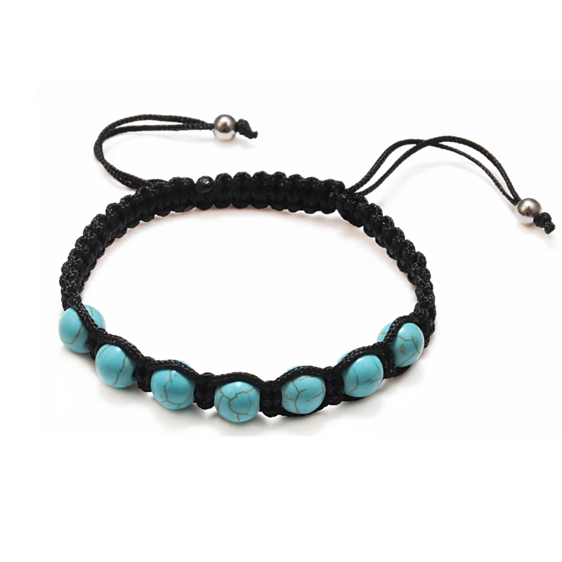 

Fashion Natural Stone Blue Turquoises Braided Rope Bracelet For Women Men Handmade Beads Bracelets Friendship Weave Jewelry Gift