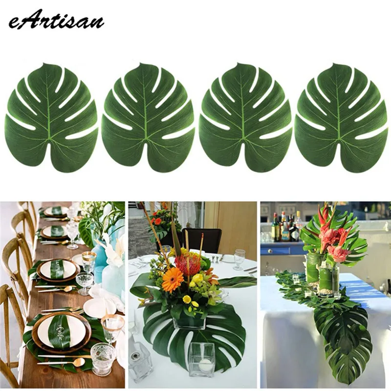 

eArtisan 60pcs/Lots Artificial Tropical Palm Fake Plant Leaves Simulation Leaf for Hawaiian Theme Party Home Wedding Party Decor