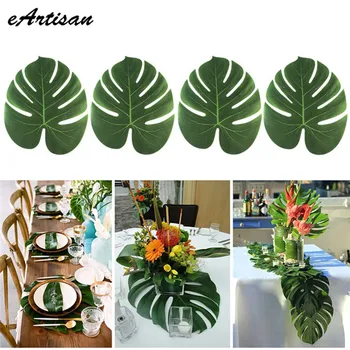

eArtisan 60pcs/Lots Artificial Tropical Palm Fake Plant Leaves Simulation Leaf for Hawaiian Theme Party Home Wedding Party Decor