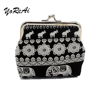 

YoReAi Ethnic Style Coin Purse Casual Canvas Printed Coin Wallet National Style Elephant Print Ladies Purses Dollar Money Bag