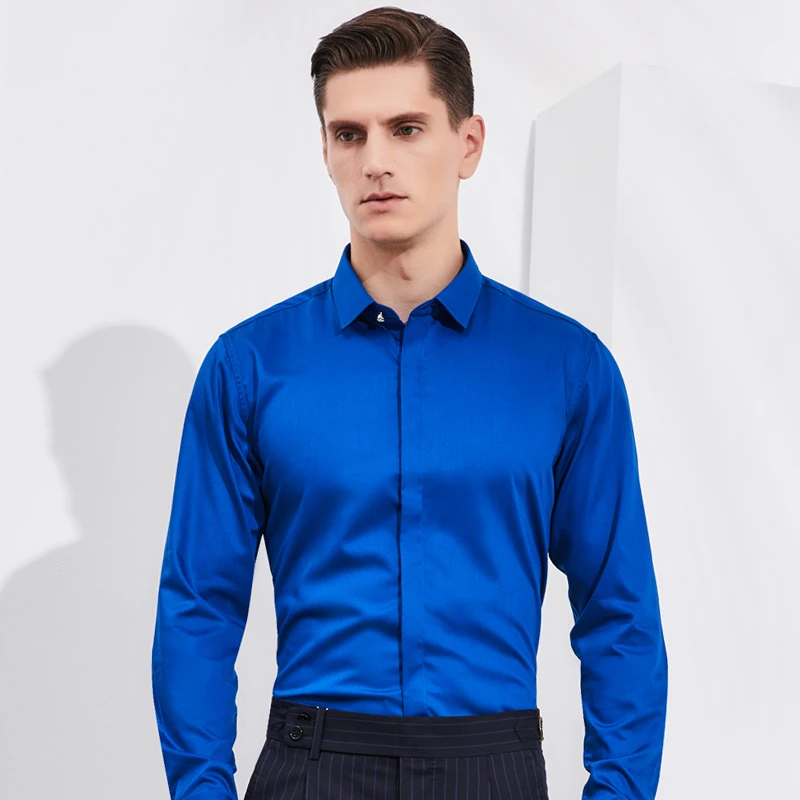 Men's Casual Hidden Diamond Buttons Non-iron Dress Shirts Pocket-less Design Standard-fit Long Sleeve Bamboo-fiber Tops Shirt Men's Casual Hidden Diamond Buttons Non-iron Dress Shirts Pocket-less Design Standard-fit Long Sleeve Bamboo-fiber Tops Shirt