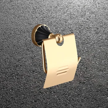 

Paper Rack Black Gold Punch Free Hanging Toilet Tissue Paper Holder Space Aluminum Bathroom Pendant Set Household Storager