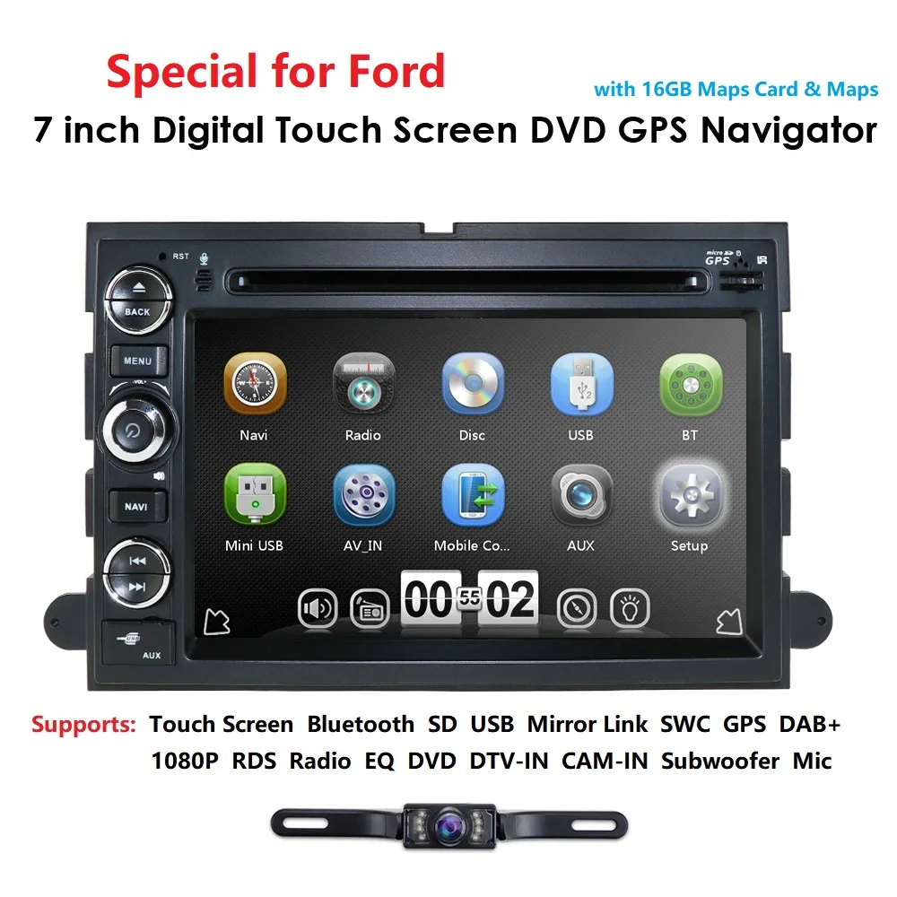Sale Fit Ford F150 F250/350/Edge/Fusion/Mustang In Dash DVD Player GPS Navigation Stereo Radio BT Steering Wheel Ctrl DAB RDS MAP CAM 3
