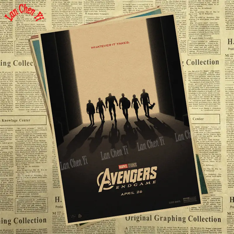 Marvel Фильм Мстители: эндшпиль крафт-бумага плакат художественный напечатанный номер живопись наклейки на стену - Цвет: Черный