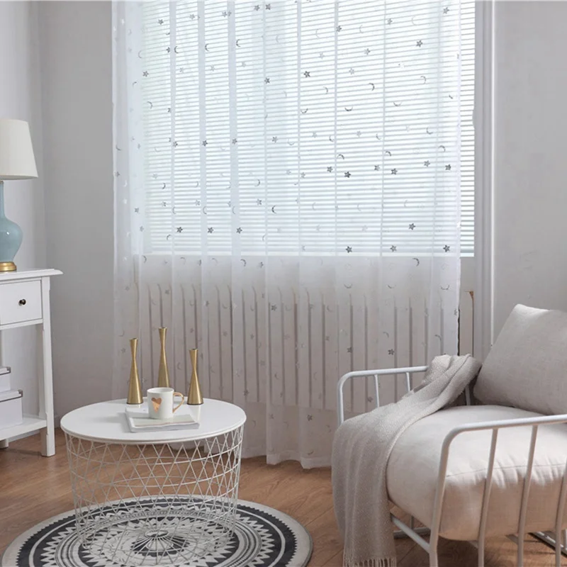 

Smile Faces Stars Moon Printing Sheer Curtain Room Valances Window Curtain Panel for Home Bedroom Panel Door Sheer