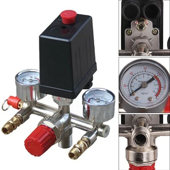 

Profesional 230V Pressure Switch Air Valves Intake Manifold Compressor Control Regulator Gauge Set Tools