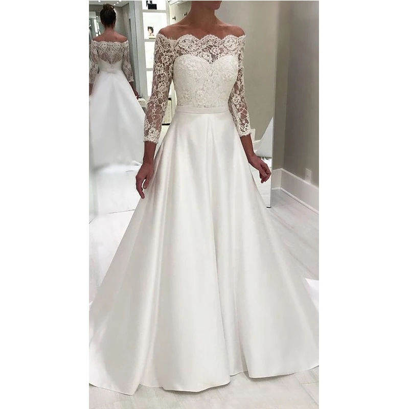 

Angel married Wedding dress A-line Sweetheart Floor-Length Chiffon Floral Print Three Quarter