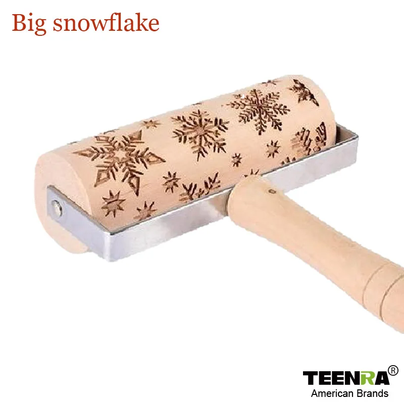 TEENRA Рождество тиснение Скалка дерево Скалка выпечки печенье, фондан, пирог тесто гравировкой Скалка Инструменты для выпечки - Цвет: Big snowflake