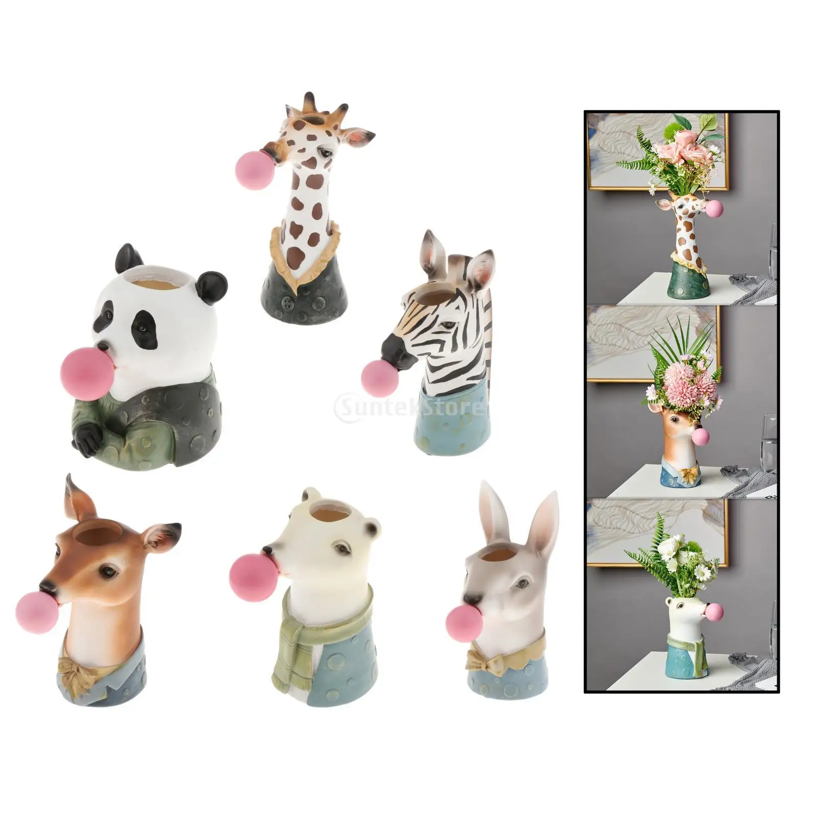 2-3pc Creative Resin Animal Vase Desktop Pot Office Bar decor Ornament Props