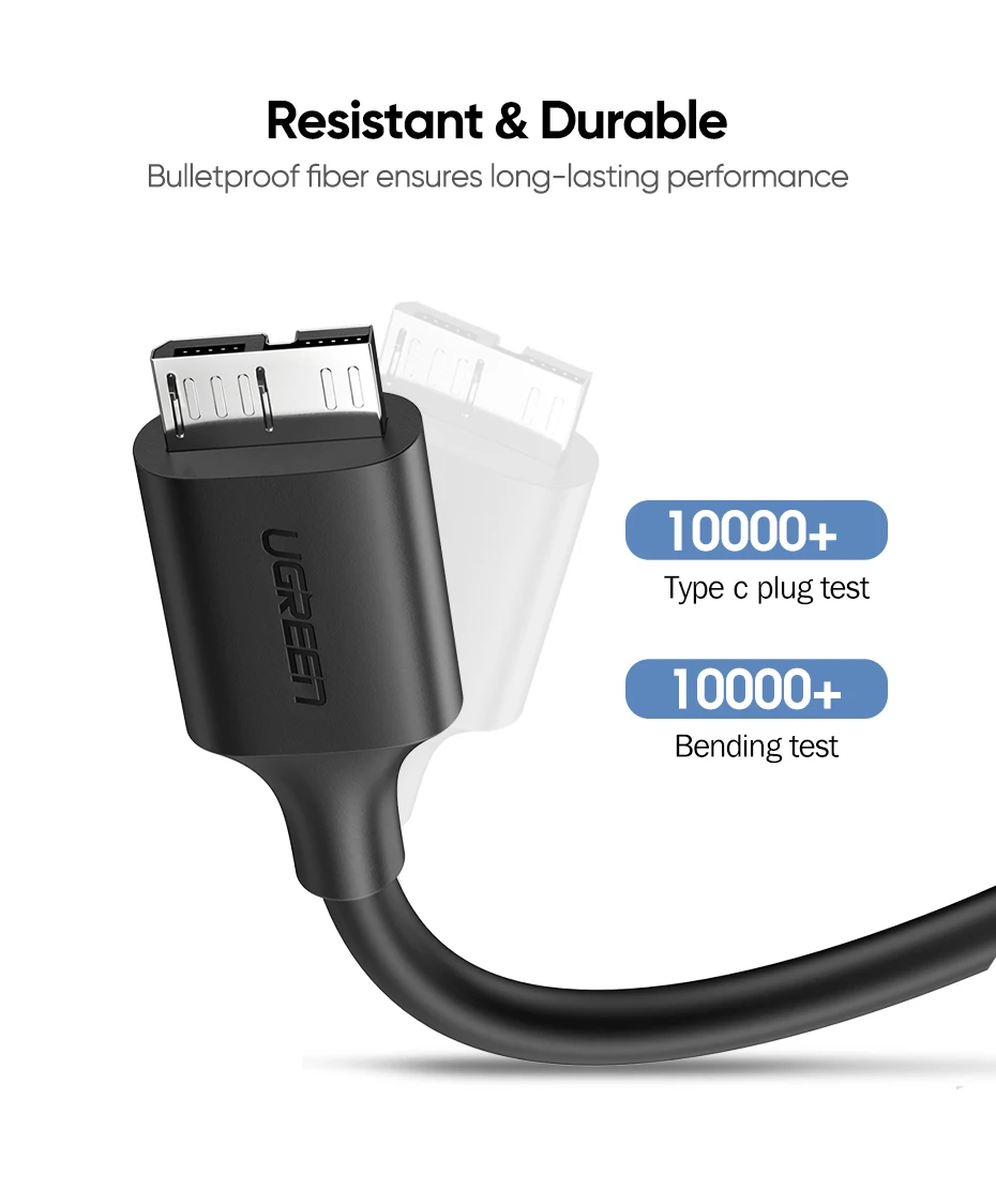 Ugreen USB C к Micro B 3,0 кабель 5 Гбит/с 3 А шнур для быстрой синхронизации данных для Macbook жесткий диск HDD SSD чехол usb type C Micro B кабель