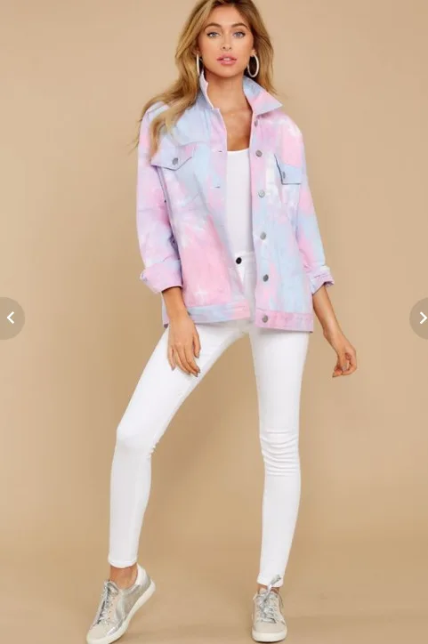 Ladies Autumn Tie-dye Jacket Casual Loose Long Sleeve Lapel Metal Button Jacket Cardigan