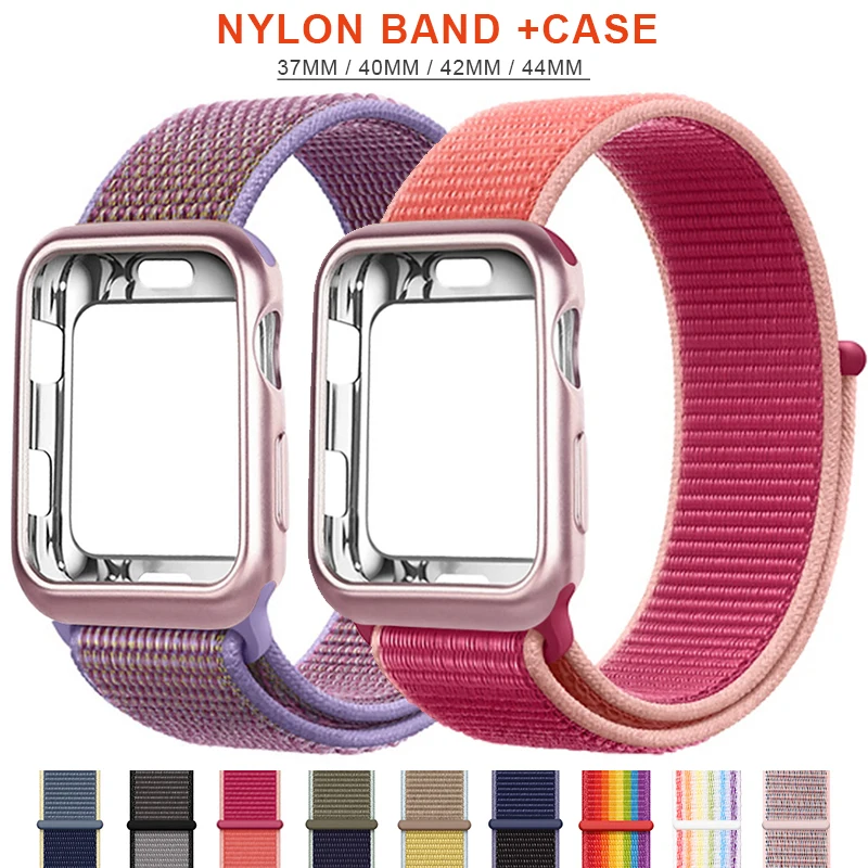 Спортивный Мягкий ремень дышащий нейлоновый ремешок+ чехол для apple Watch 5 4 3 2 1 серия 38 мм 42 мм ремешок для iwatch 40 мм 44 мм ремешок