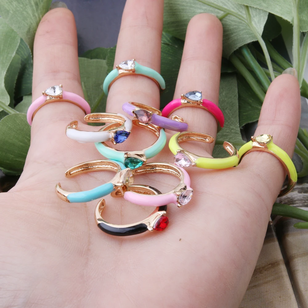 NeeFuWoFu Y2K Multicolor Enamel Dripping Oil Open Ring For Women, Adjustable  Gold Plated Chunky Finger Rings Party Jewelry