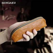  Genuine Leather Mini Pen Bag Elastic Book Pencil Case Portable Notebook Journal Pencil Holder Office Student Stationery 