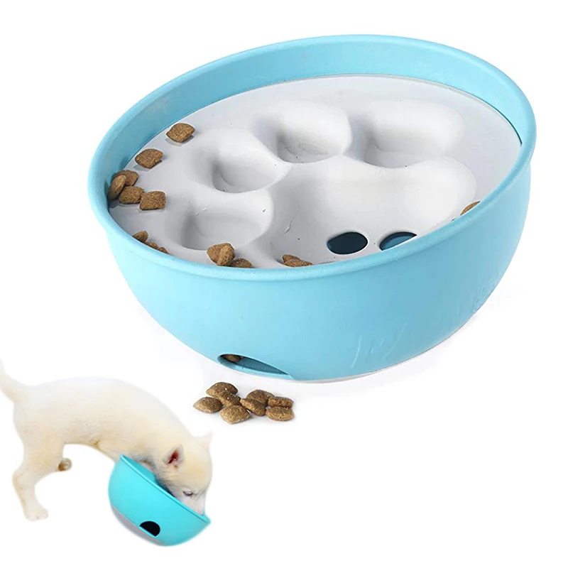 

Dog feeder bowl blue / orange puzzle feeding interactive fun dog food slow plate product cats