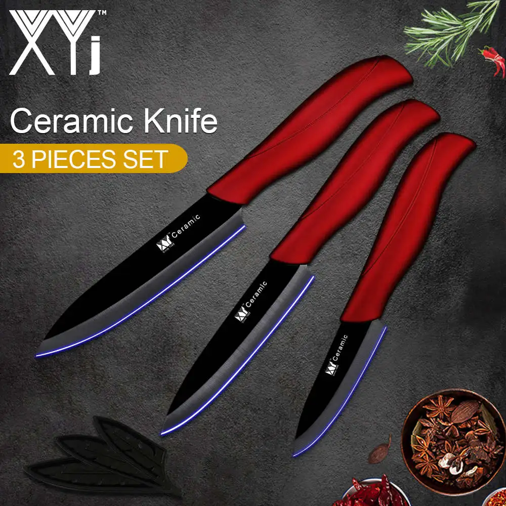 XYj керамический нож, набор кухонных ножей, Новое поступление, светильник, вес, набор кухонных керамических ножей 3, 4, 5 дюймов, кухонные ножи, инструменты - Цвет: Red H  Black Blade