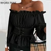 Off Shoulder Lace-up Front Ruffles Casual  Blouse Plus Size Tops Spring Tops and Blouses ► Photo 2/5