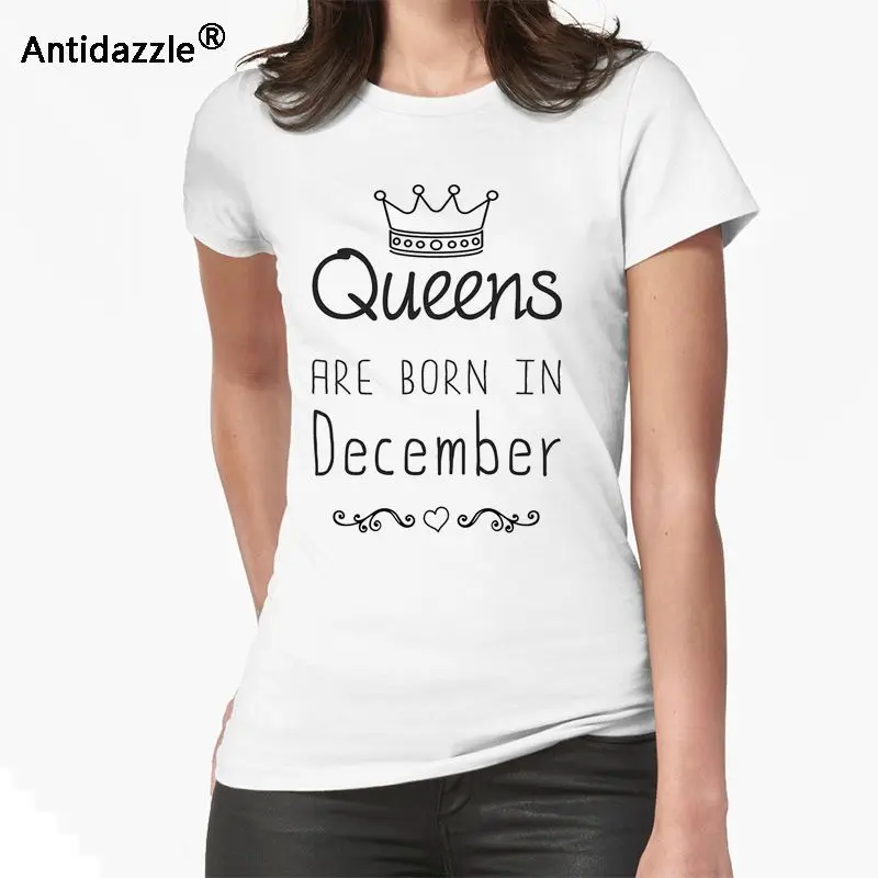 Antidazzle Hipster дизайн личности Queens рождаются в декабре Для женщин футболка с короткими рукавами с буквами Базовая белая Футболки-топы