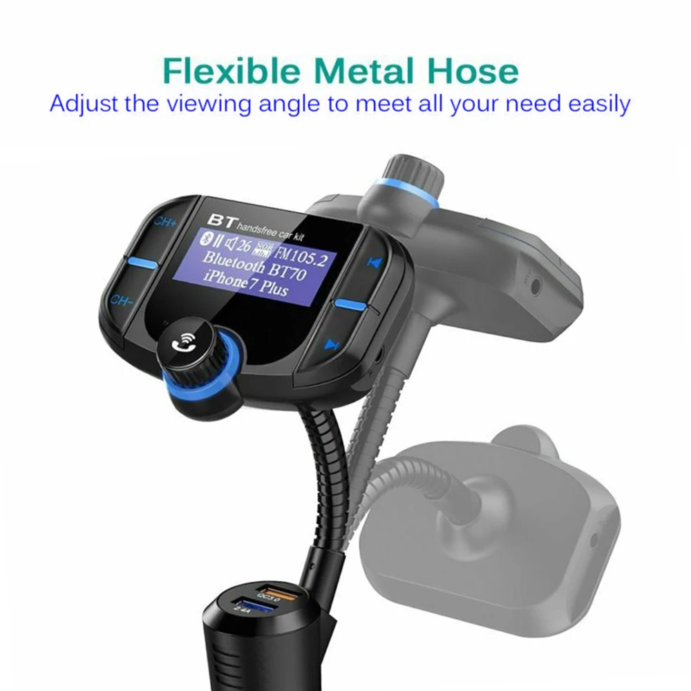 Авто черный Bluetooth fm-передатчик mp3-плеер Быстрая зарядка USB порт вольтметр