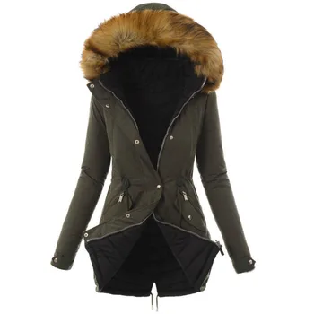 

Warm Thick Winter Quilted Coats Women Solid Medium Long Jacket Women Zipper Warmness Winter Hooded Jackets Fur Collar Coat