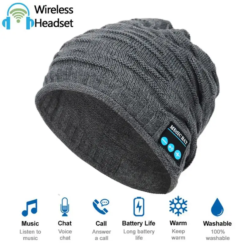 Grey Беспроводные Bluetooth V5.0 Beanie Hat беспроводные наушники Beanie наушники с HD стерео динамиками Встроенный микрофон Beanie Hat - Цвет: Grey
