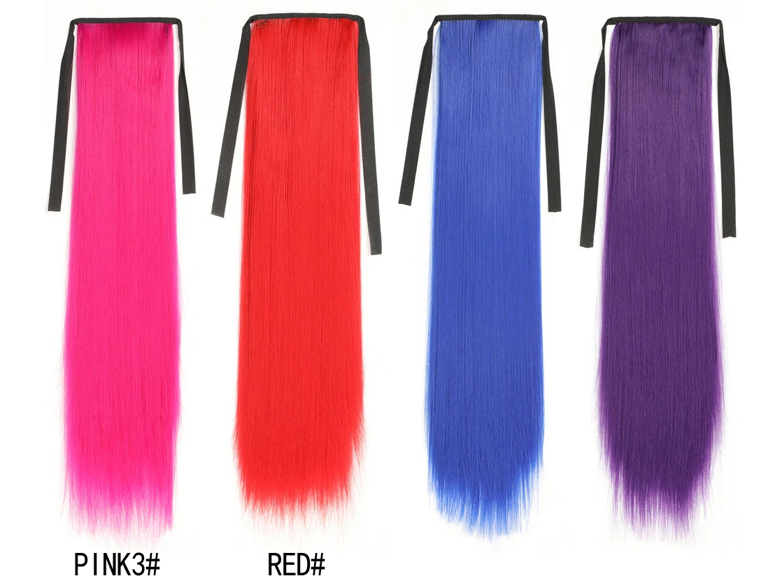 Ombre Long  24" Straight Synthetic Ponytail Hair Extensions Wrap On Clip-in Pony Tails Natural Hair Heat Resistant Hair Pieces