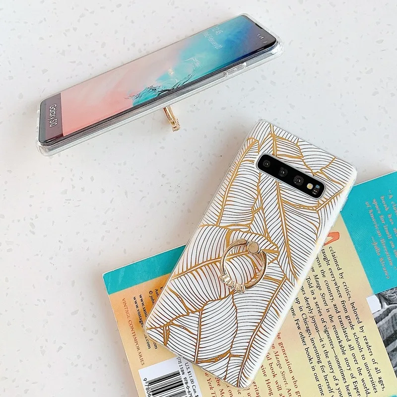 Чехол для телефона Samsung S8 S9 S10 Plus Note 8 9 10 Pro A40 A50 A70 с покрытием листьев и мрамора |