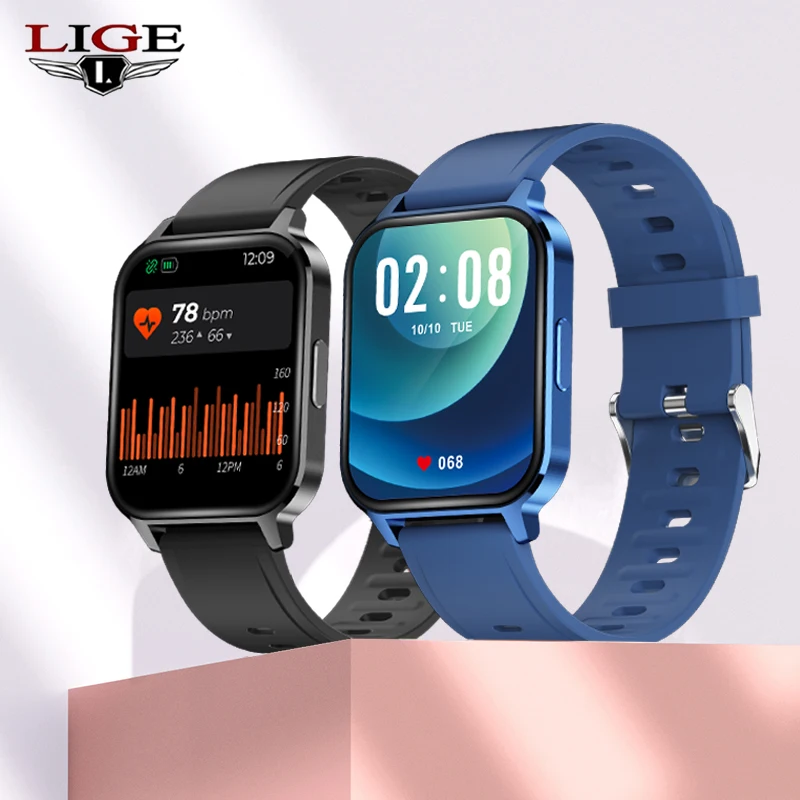 LIGE 2021 New 1.7inch Full Touch Screen Smart Watch Men smartwatch Mens Waterproof Sport Watch Heart Rate Blood Pressure Monitor