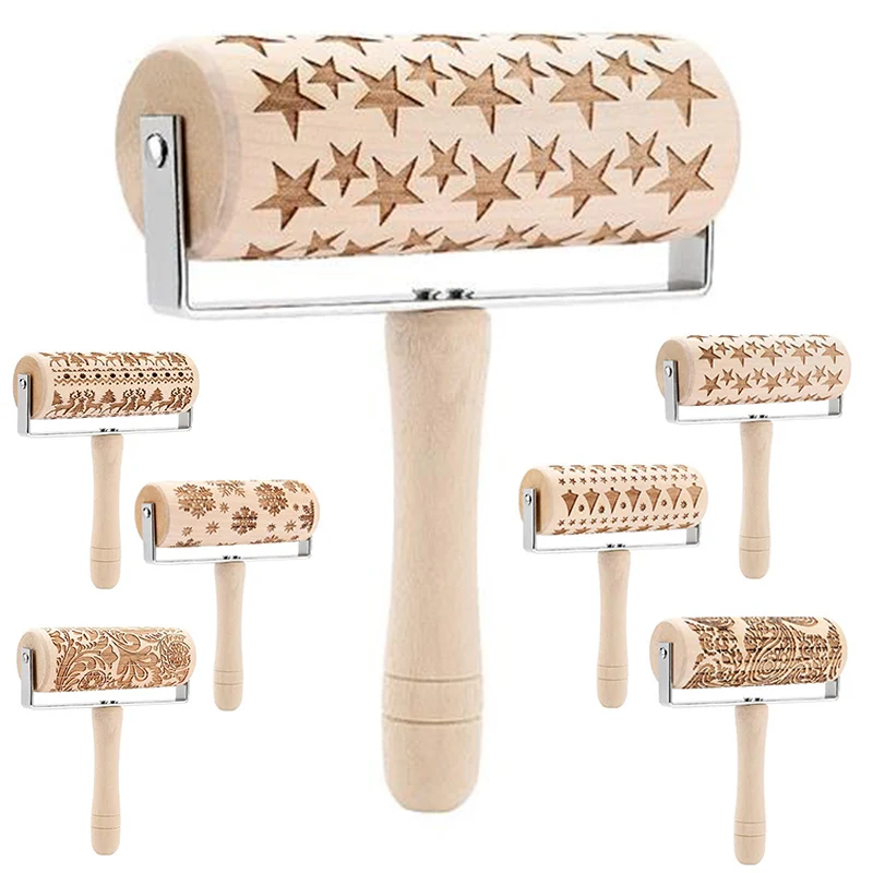 Dining Rolling Pin Cookies Batter Embossed Cartoon Christmas Decorating