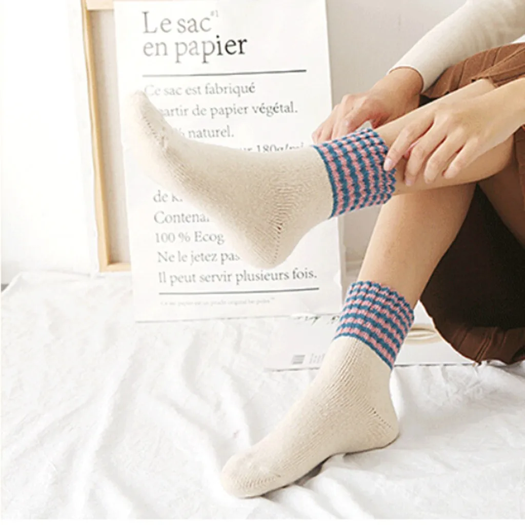 Женские плотные теплые носки; коллекция года; новогодние модные забавные носки в полоску; носки без пятки; повседневные зимние носки; Skarpetki Damskie