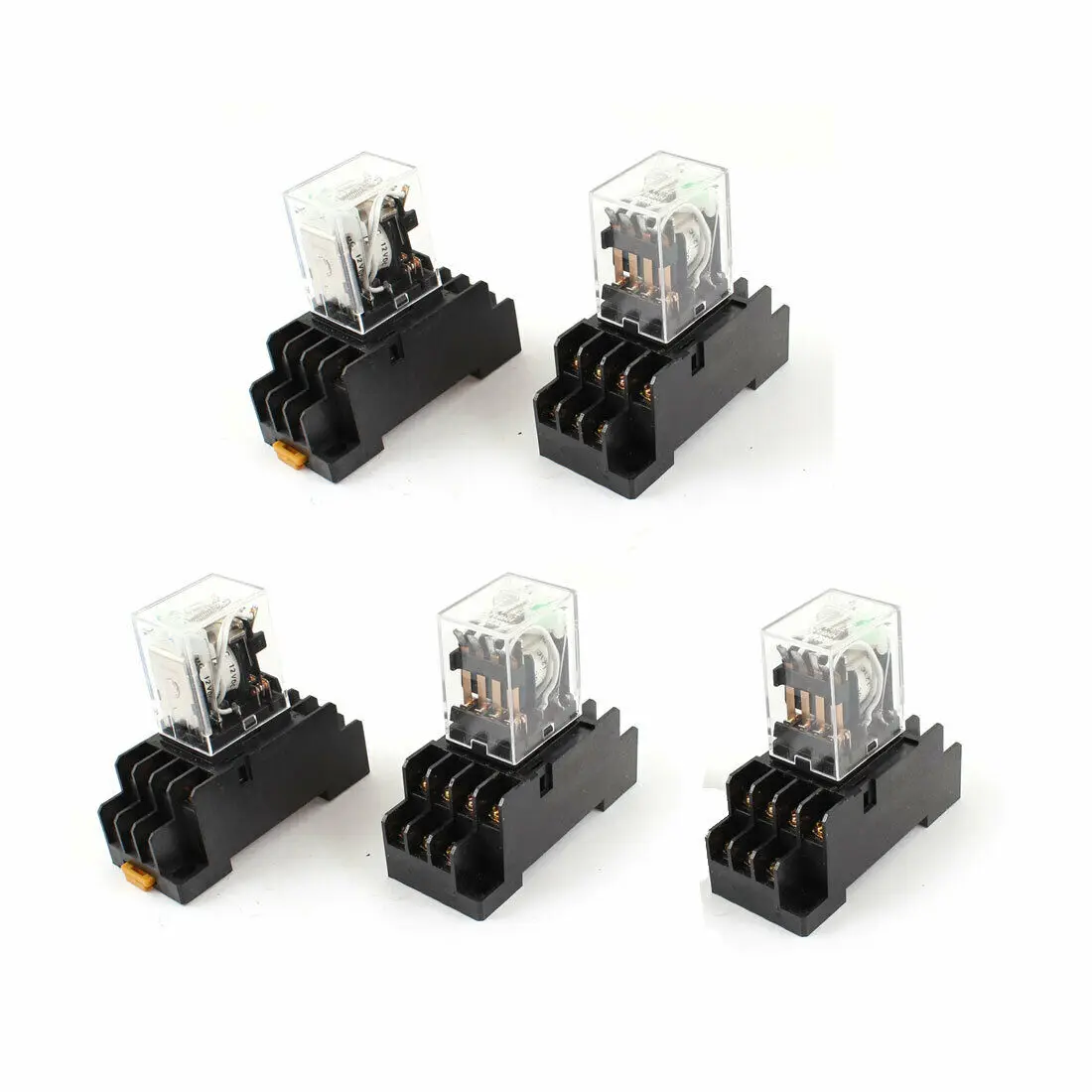 

5Pcs DC 12V Coil 4PDT 14 Pin Green LED General Purpose Power Relay w Socket Base