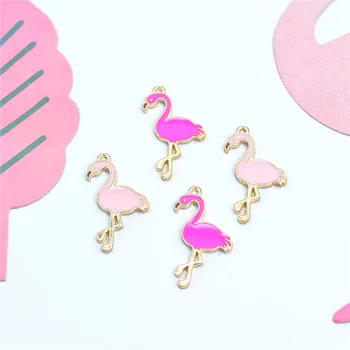 

10pcs gold-tone alloy pink rose red enamel animal Flamingo charms pendant DIY Accessory for wedding birtday party decor Gift