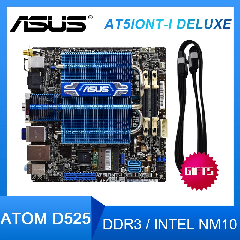 Материнская плата ASUS AT5IONT-I DELUXE DDR3 4 Гб USB 3 0 1 × PCI-E X1 SATA 2 ATOM D525 для Intel NM10 Mini-ITX