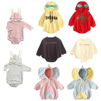 

New Baby Bodysuit Cute Cartoon Dot Rabbit Ears Climbing Clothes And Velvet Sweater Baby Cotton Bag And Fart Shirt Bodysuit Baby